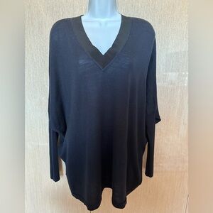 NWT SANDRO PARIS Navy Wool V-Neck Oversized Batwing Long Sleeve Sweater